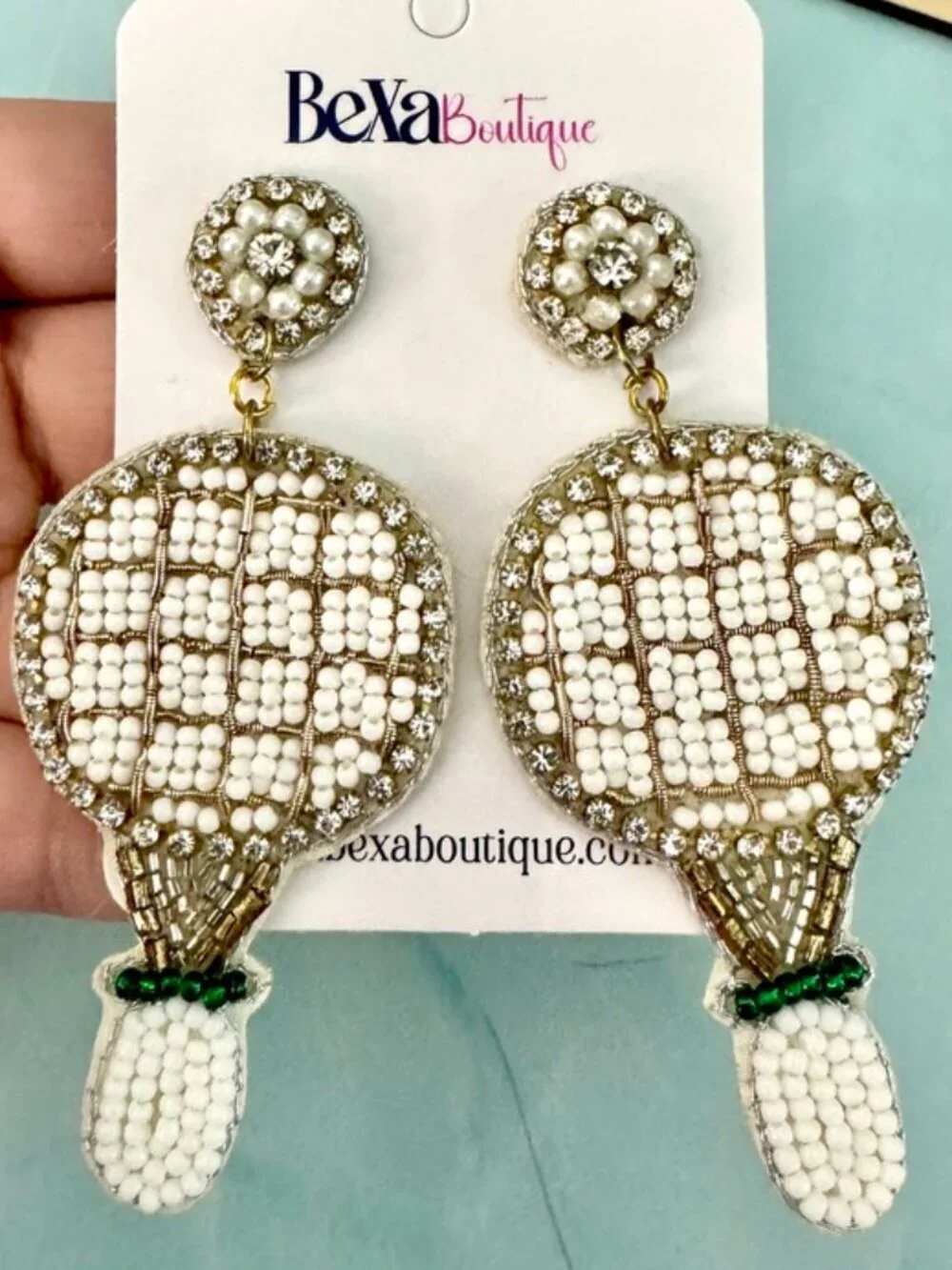 Tennis Racquet Beaded Earrings NEW